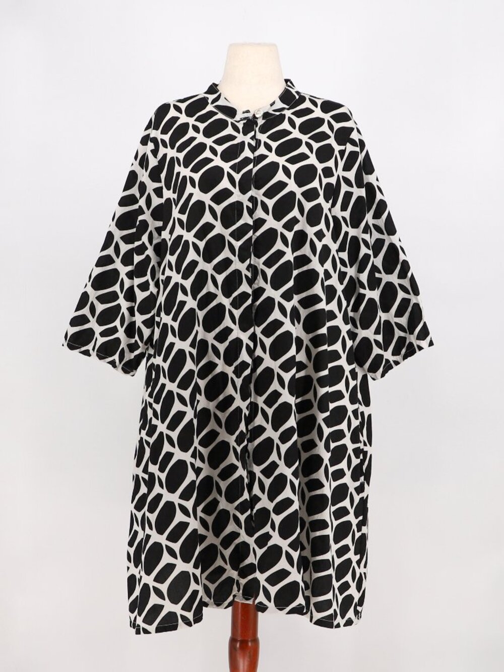 BRYN WALKER Cotton Poplin Mandarin Collar Button Up Tunic Black White Size XL
